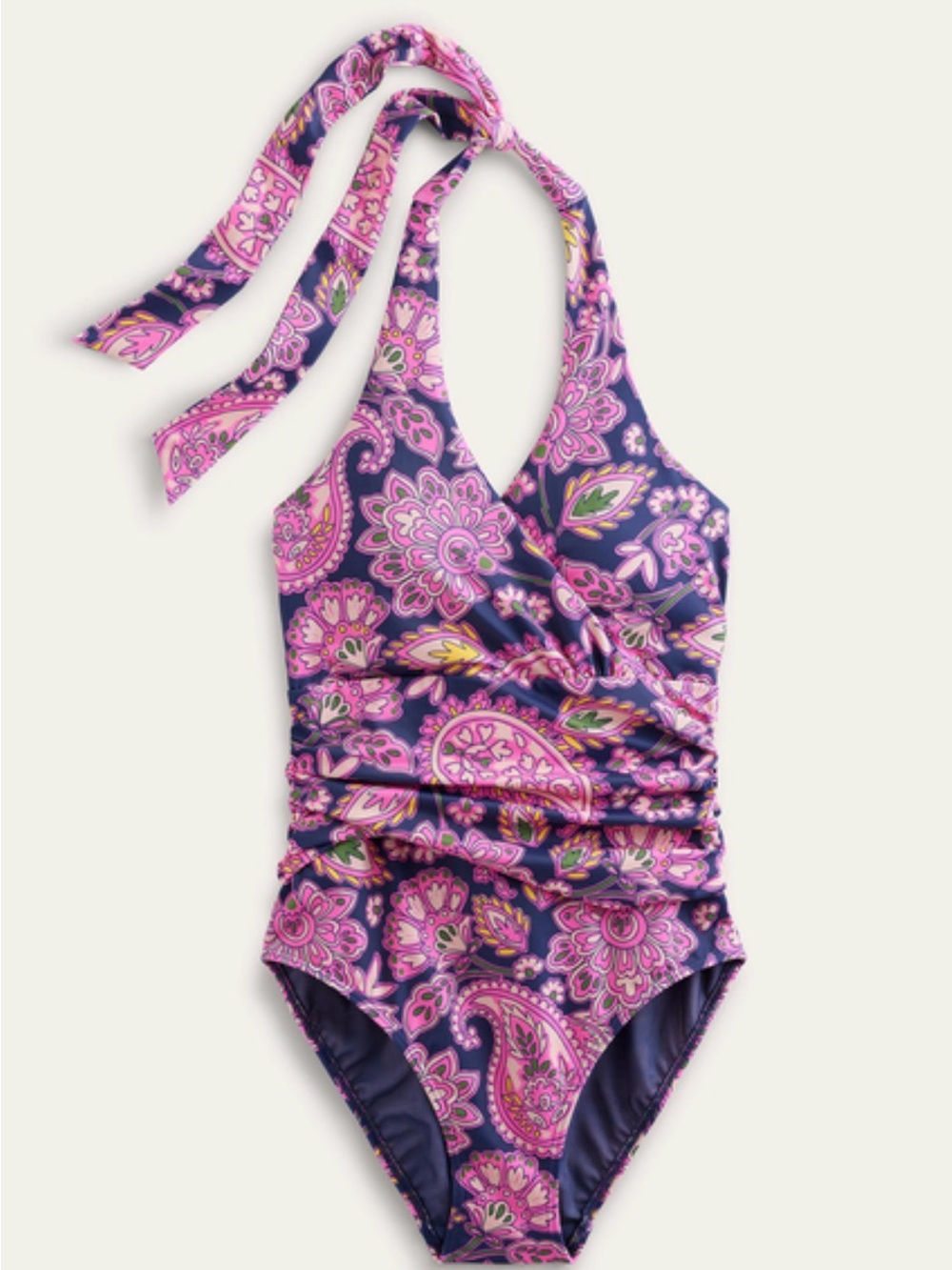 Boden Navy and Pink Paisley Halter One-Piece Swimsuit